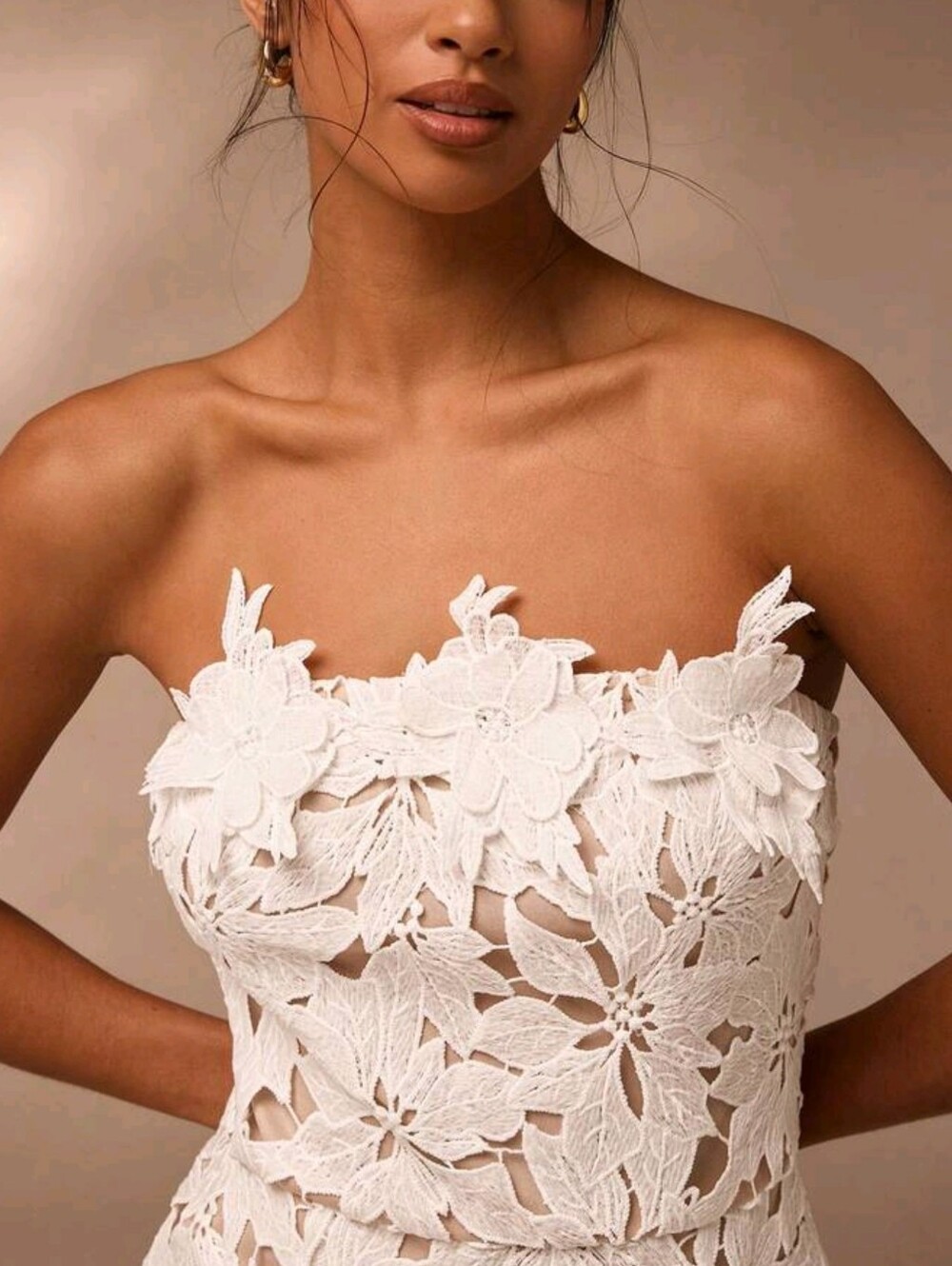 Elegant Women White Floral Summer Weddimg Guest Dress,Water-Soluble 3D Flower - Picture 5 of 6